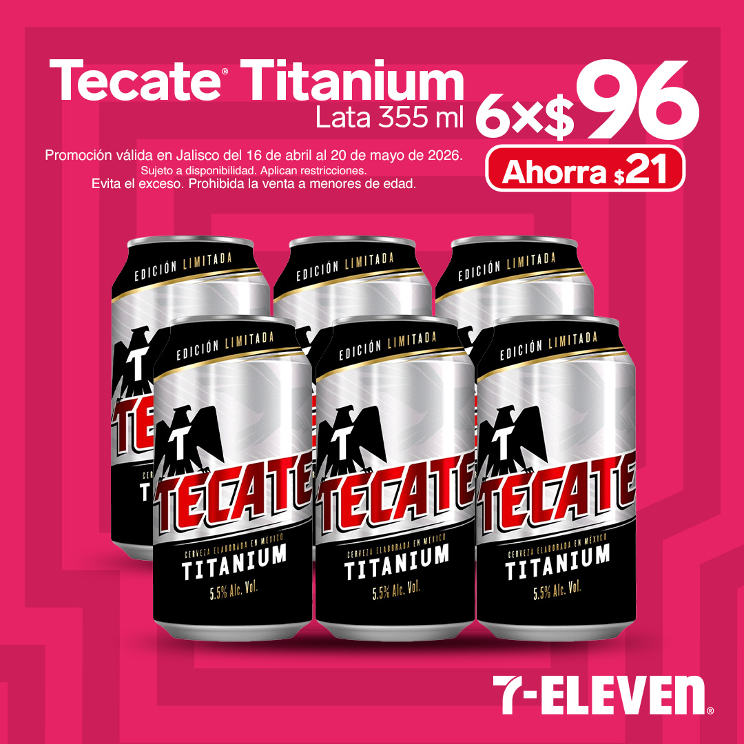 Tecate Titanium lata 355 mililitros, 6 por 96 pesos