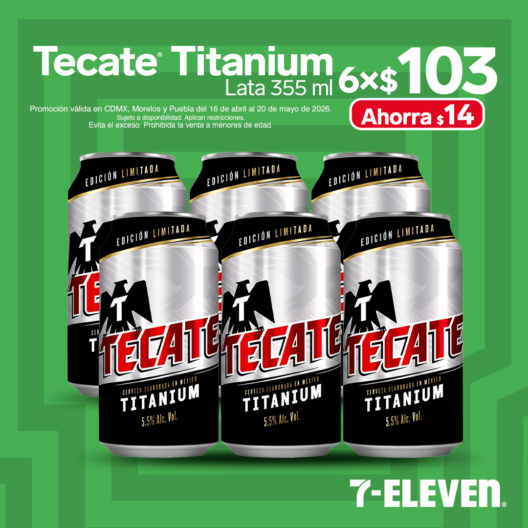 Tecate Titanium lata 355 mililitros, 6 por 103 pesos