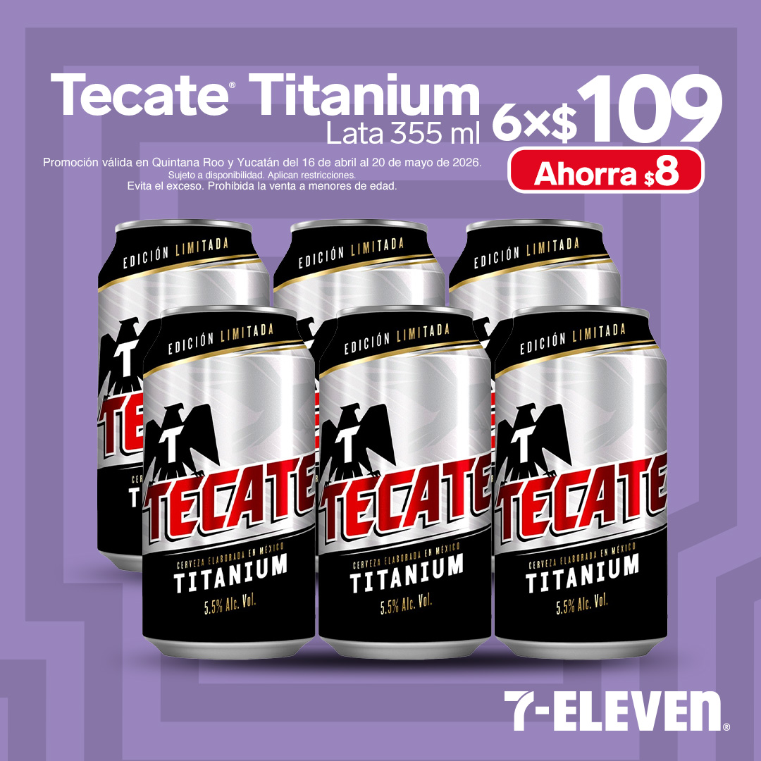 Tecate Titanium lata 355 mililitros, 6 por 109 pesos