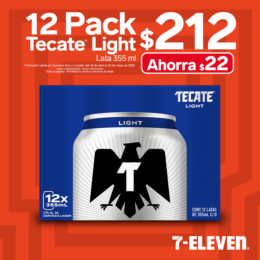 12 Pack Tecate Light, lata 355 mililitros, 212 pesos