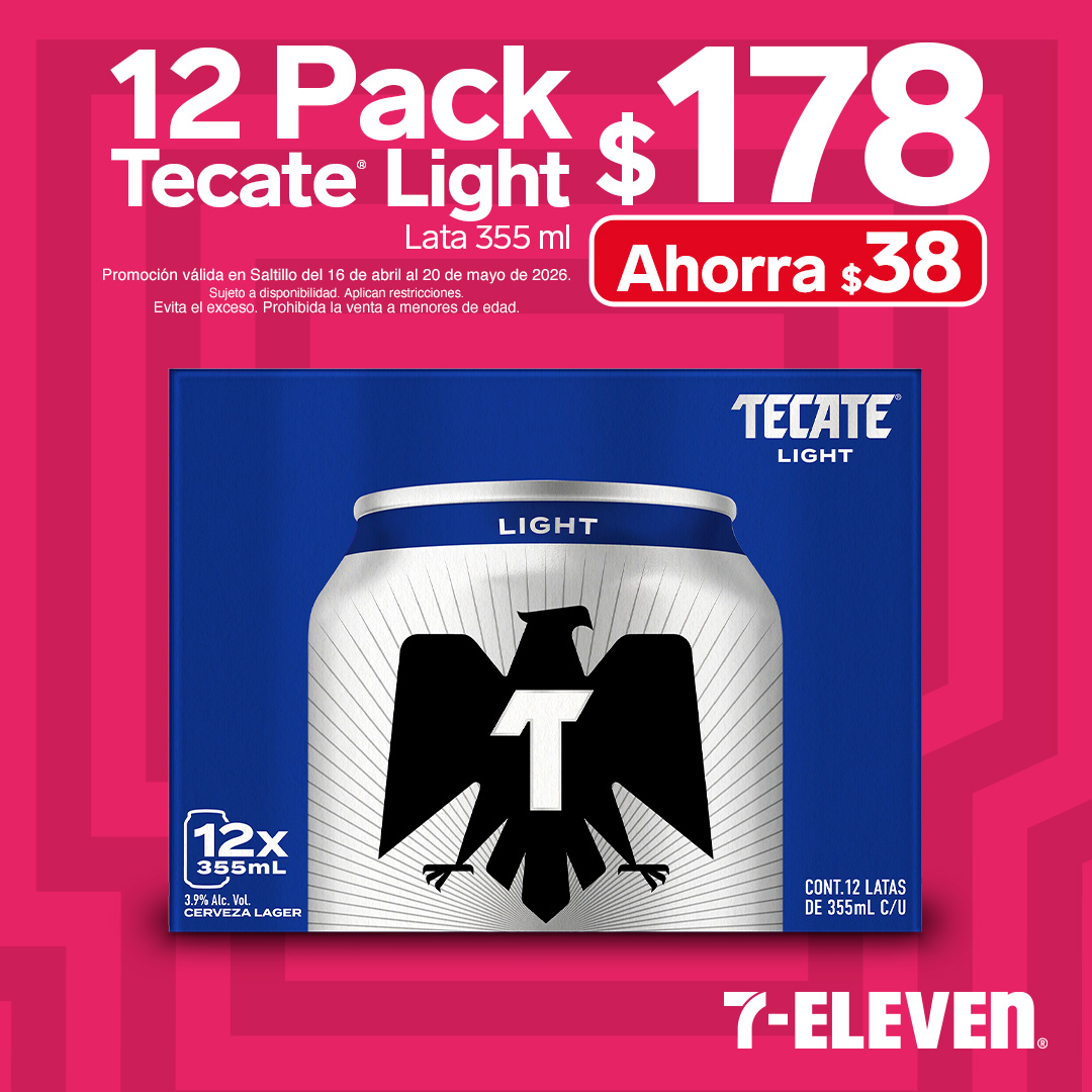 12 Pack Tecate Light, lata 355 mililitros, 178 pesos