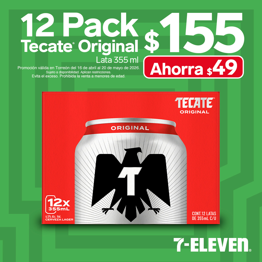 12 Pack Tecate Original, lata 355 mililitros, 155 pesos