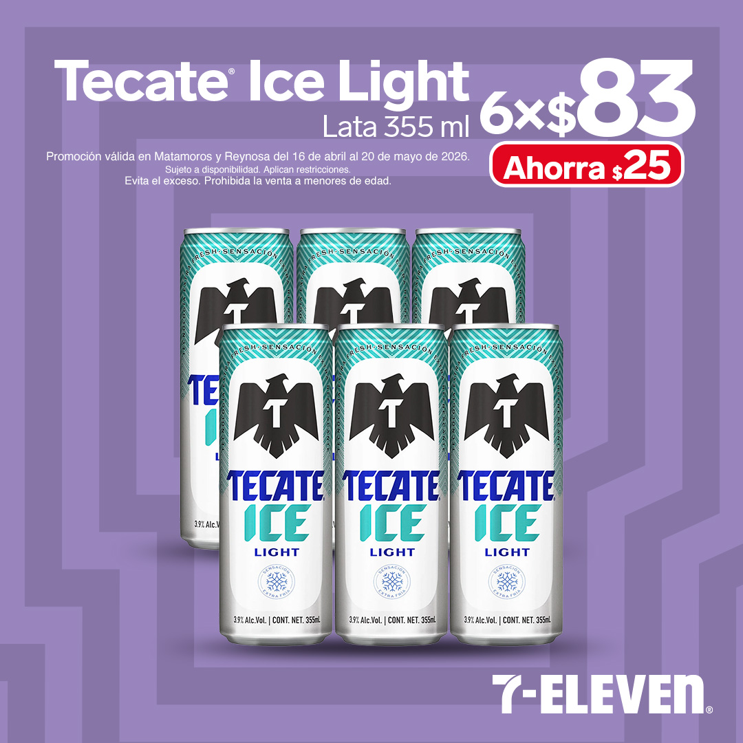 Tecate Ice Light lata 355 mililitros, 6 por 83 pesos