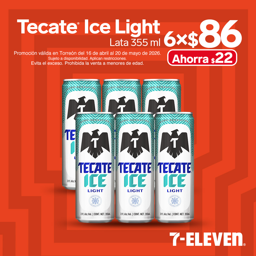 Tecate Ice Light lata 355 mililitros, 6 por 86 pesos