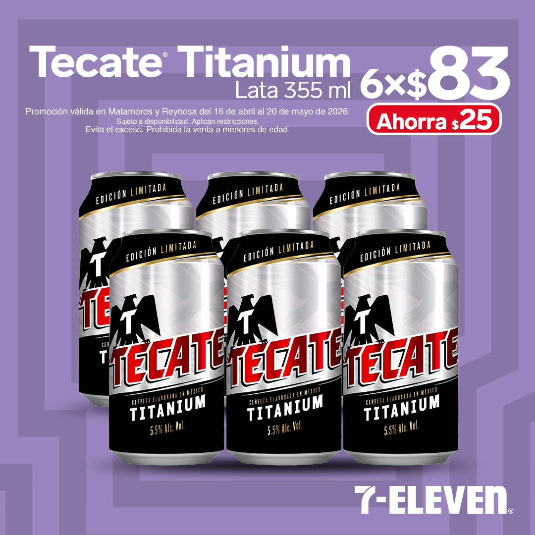Tecate Titanium lata 355 mililitros, 6 por 85 pesos