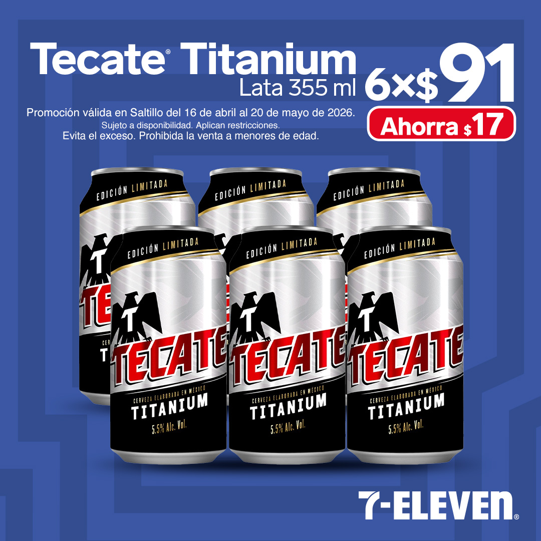 Tecate Titanium lata 355 mililitros, 6 por 91 pesos