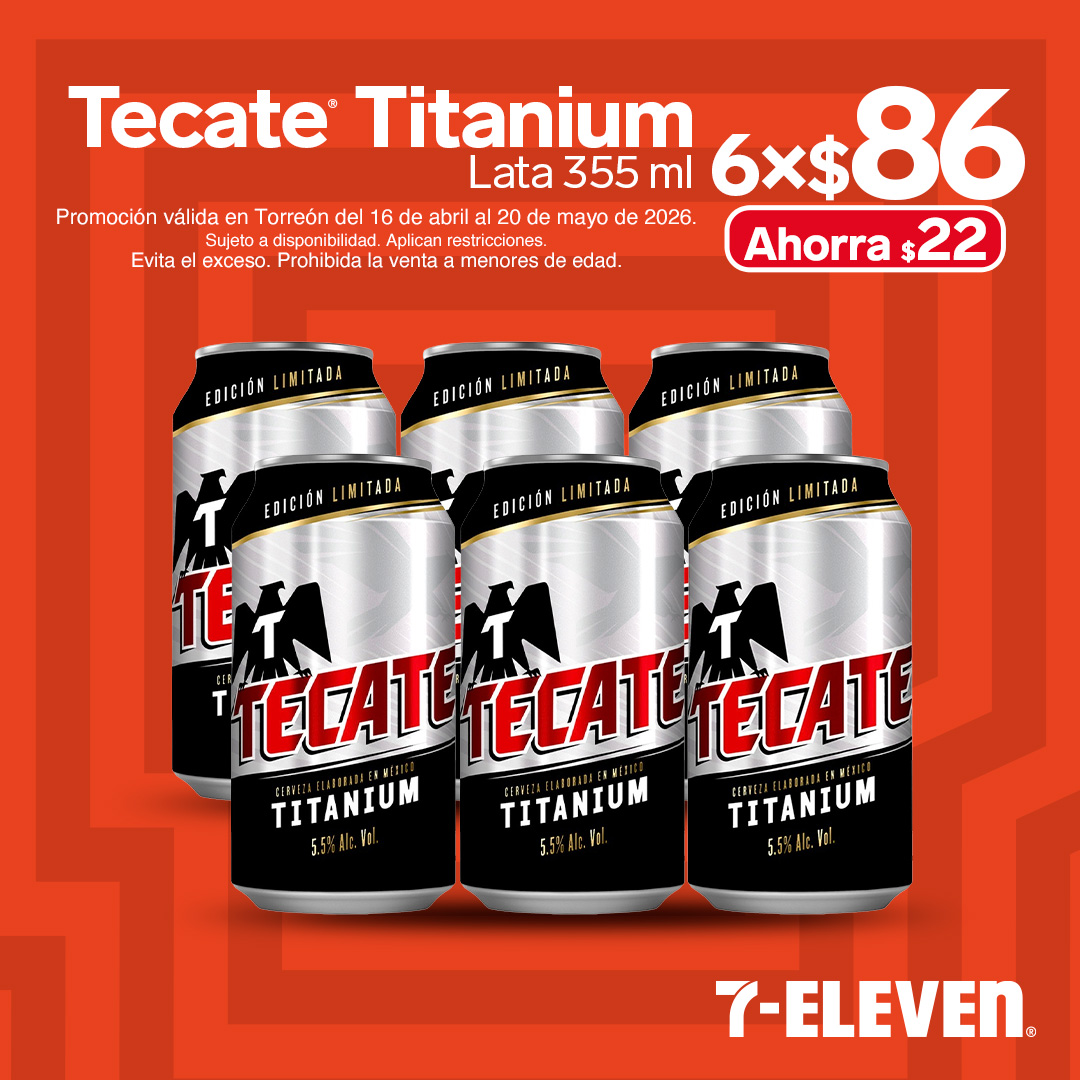 Tecate Titanium lata 355 mililitros, 6 por 86 pesos