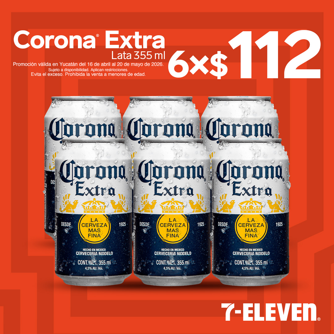 Corona Extra, lata 355 mililitros, 6 por 112 pesos