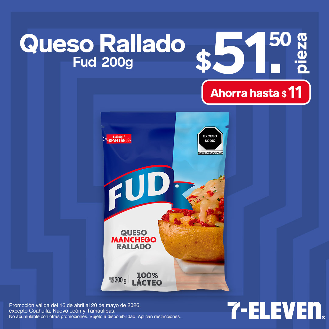Queso Rallado Fud 200 gramos a 51.50 pesos.
