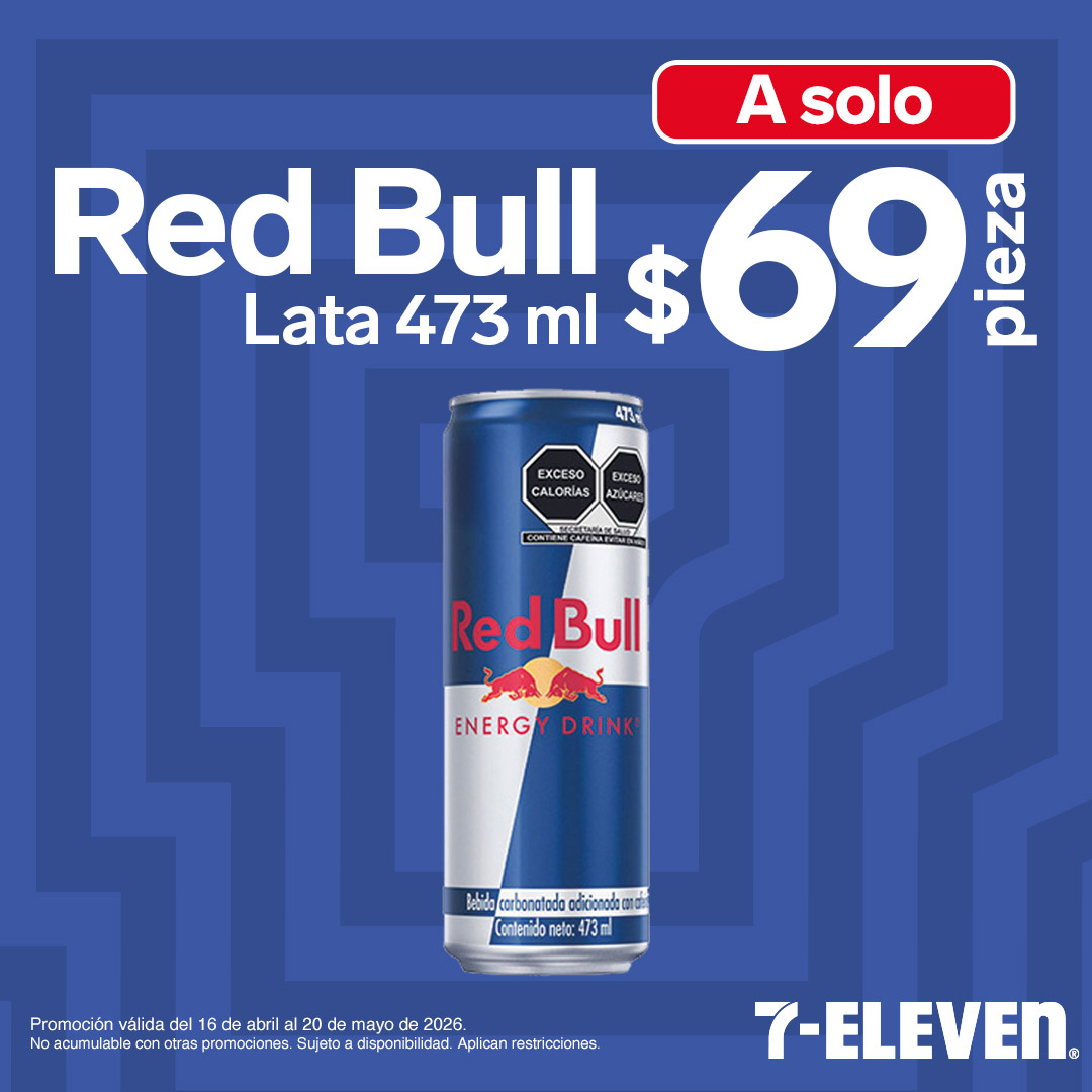 Red Bull lata 473 mililitros a 69 pesos.