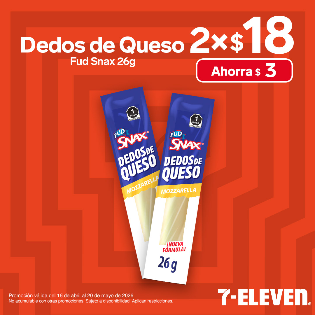 Dedos de Queso Fud Snax 26 gramos, 2 por 18 pesos.