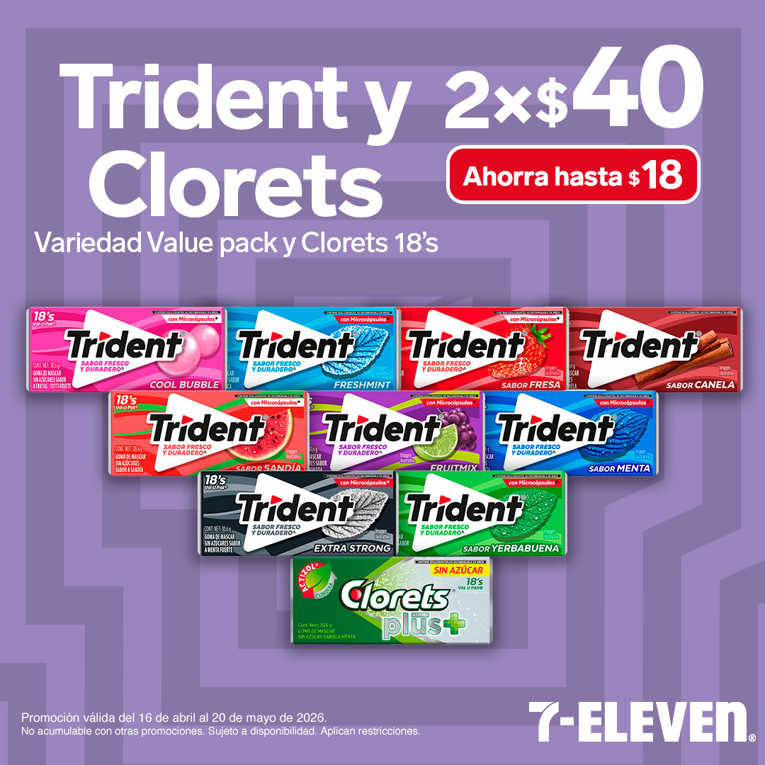 Trident y Clorets variedad, 2 por 40 pesos.