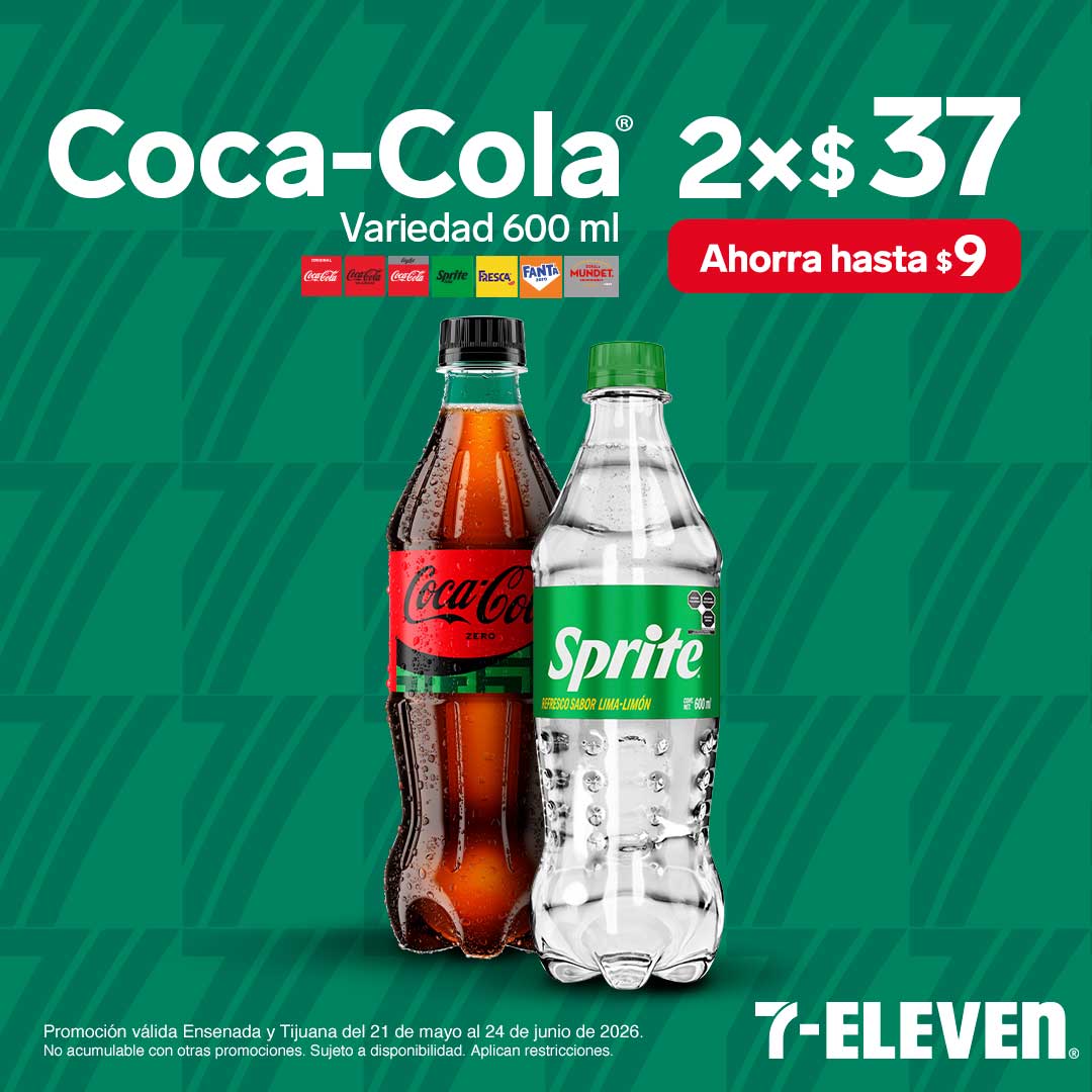 Coca-Cola, variedad 600 mililitros, lleva 2 por 37 pesos.