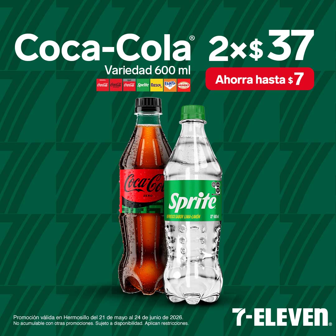 Coca-Cola, variedad 600 mililitros, lleva 2 por 37 pesos.