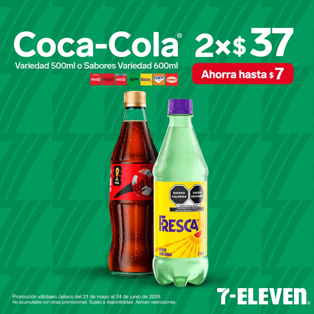 Coca-Cola, variedad 600 mililitros, lleva 2 por 37 pesos.