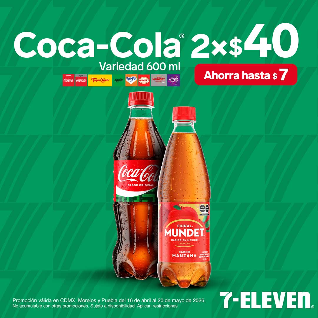 Coca-Cola, variedad 600 mililitros, lleva 2 por 40 pesos.