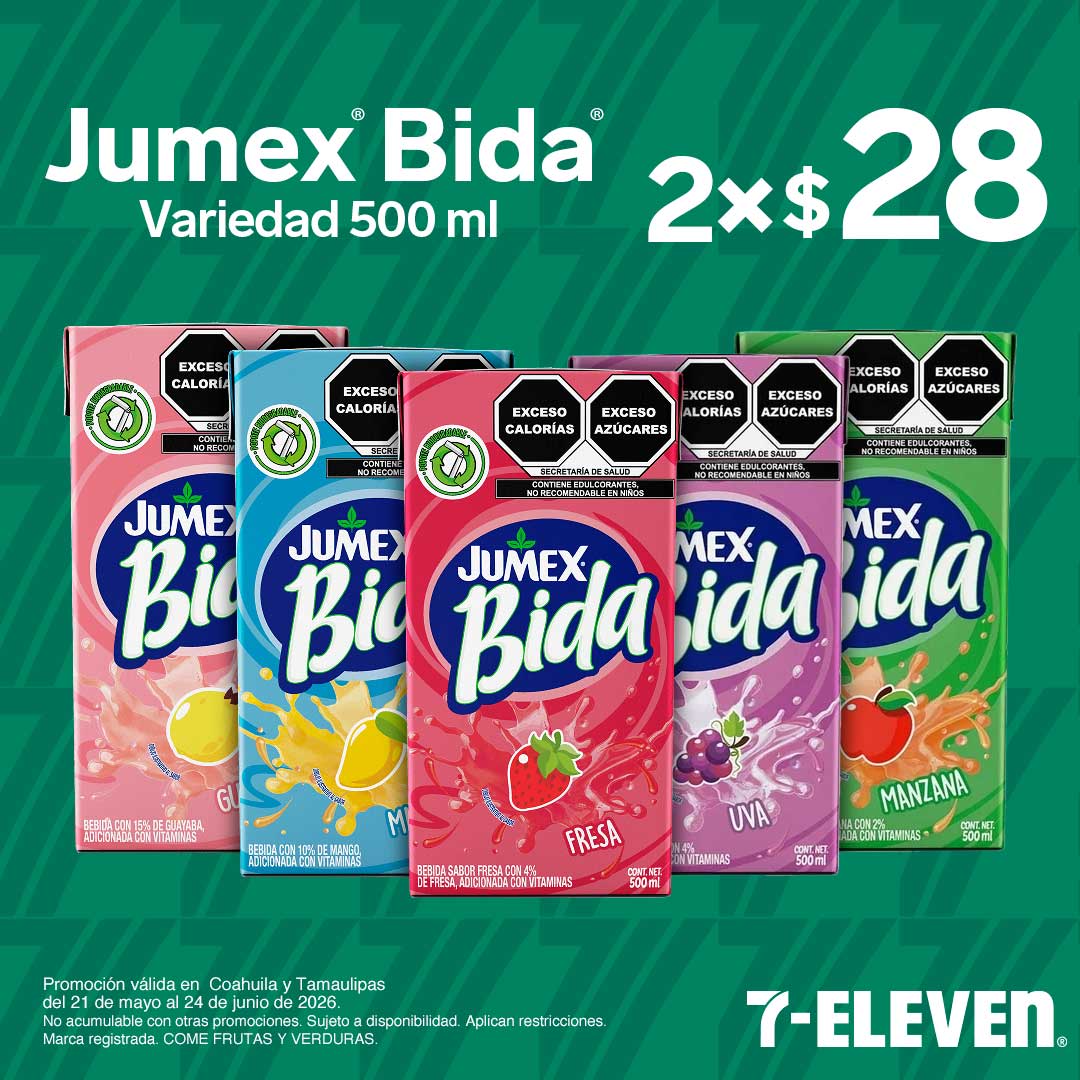 Jumex Bida, variedad 500 mililitros, lleva 2 por 28 pesos.