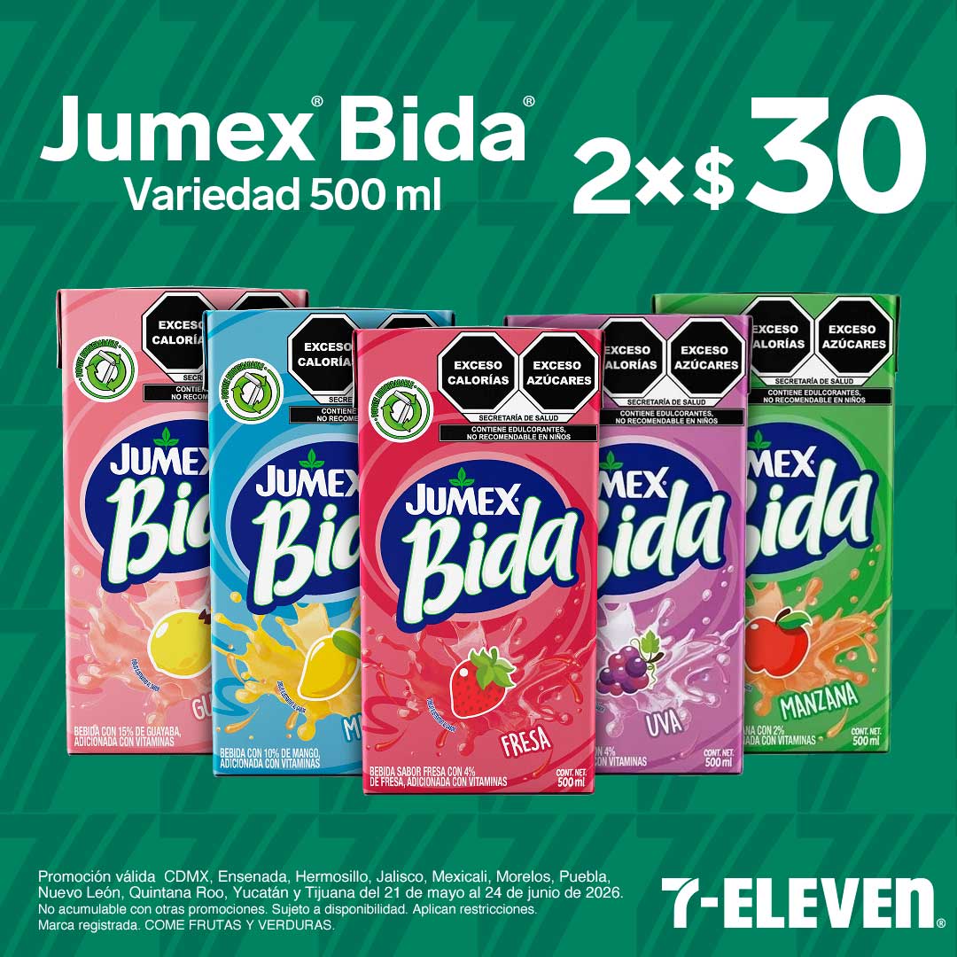 Jumex Bida, variedad 500 mililitros, lleva 2 por 30 pesos.