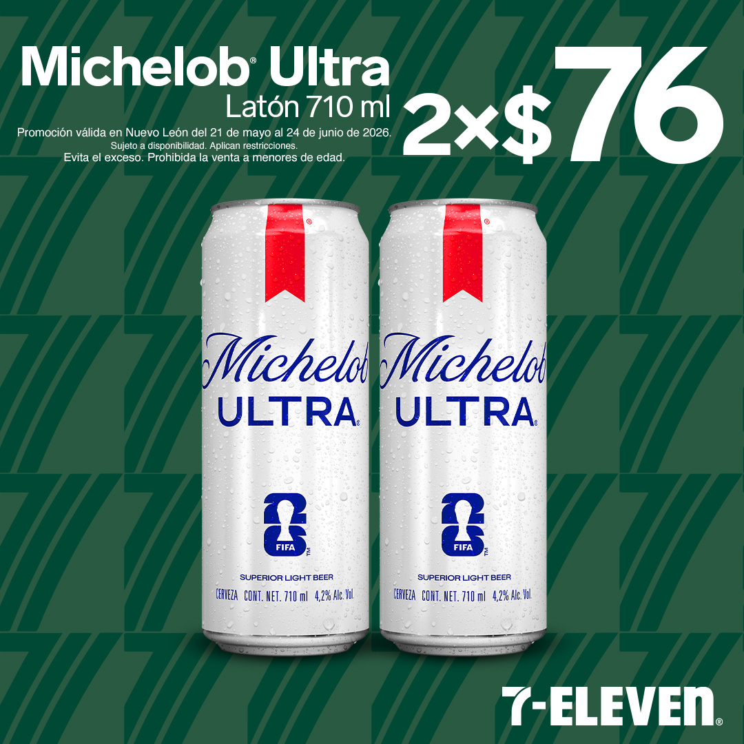 Michelob Ultra Latón 710 mililitros, lleva 2 por 76 pesos.