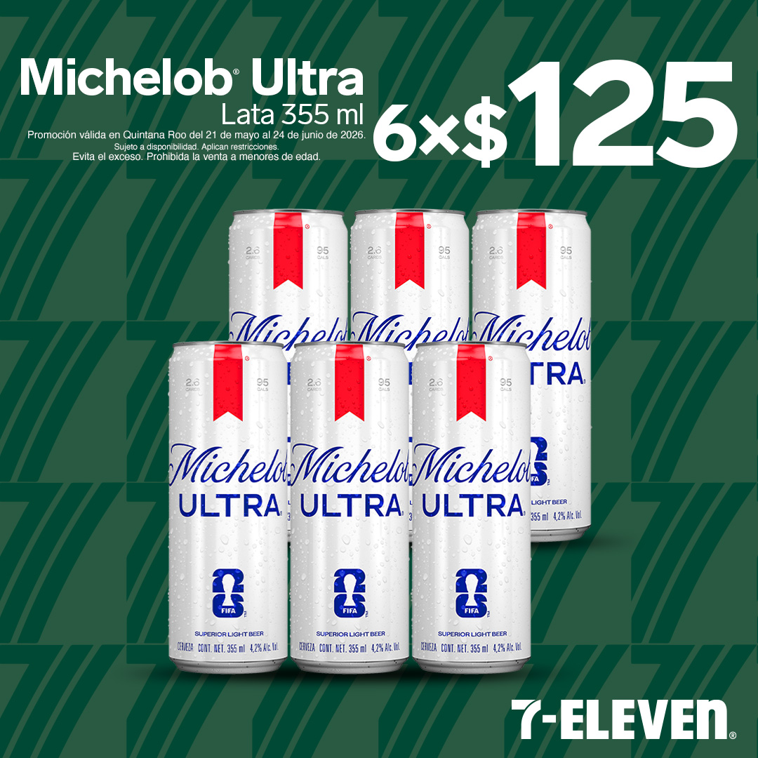 Michelob Ultra Lata 355 mililitros, lleva 6 por 125 pesos.