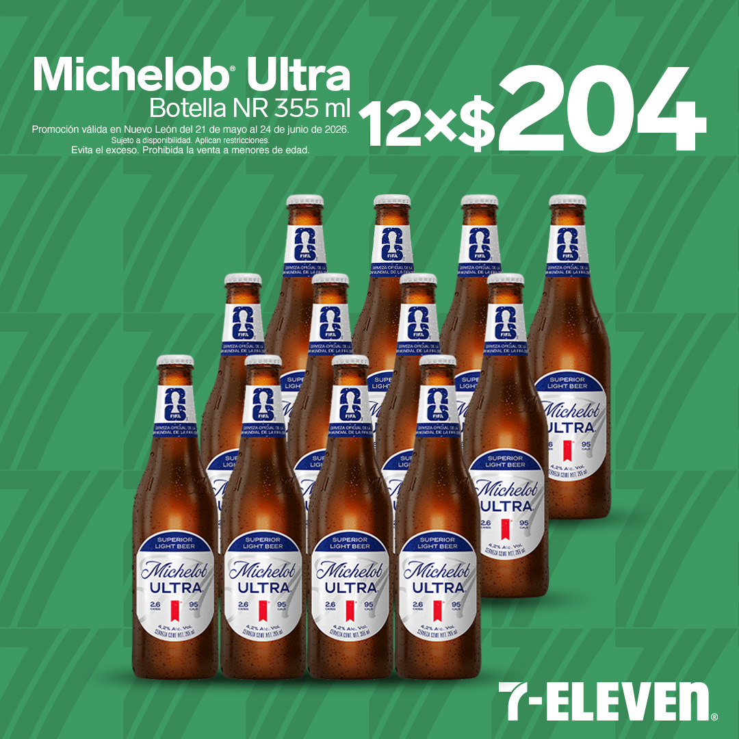 Michelob Ultra Botella 355 mililitros, lleva 12 por 204 pesos.