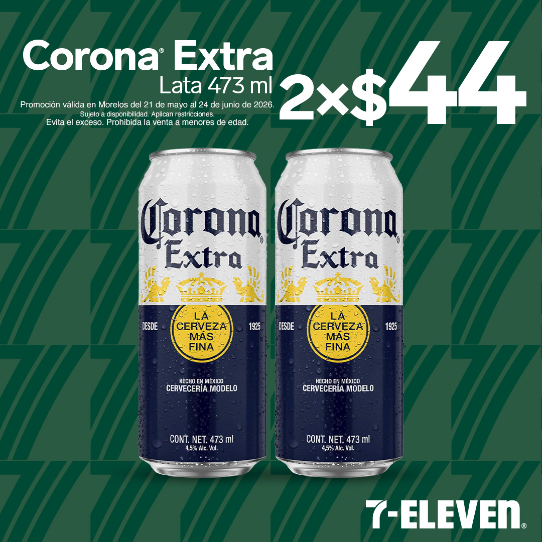 Corona Extra Lata 473 mililitros, lleva 2 por 44 pesos.