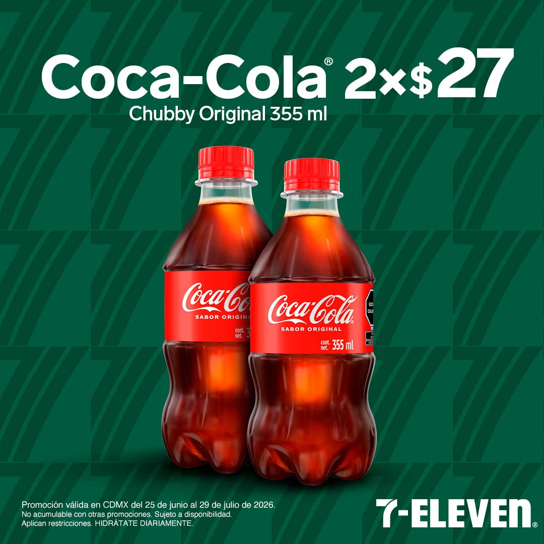 MEX - COCA COLA CHUBBY ORIG P7 Coca-Cola Chubby Original 355 mililitros, lleva 2 por 27 pesos.