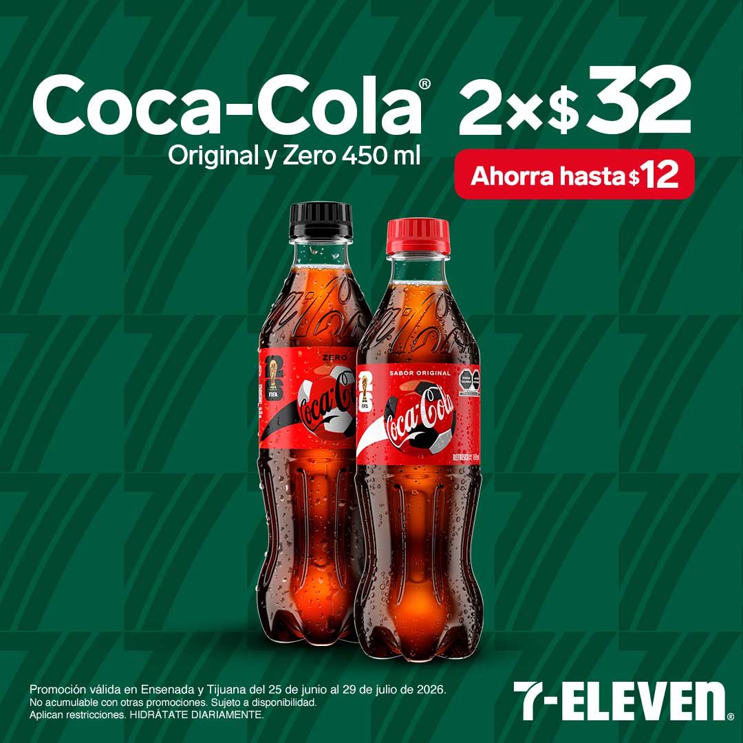 ENS TIJ - COCA COLA P7 Coca-Cola Original y Zero, 450 mililitros, lleva 2 por 32 pesos.
