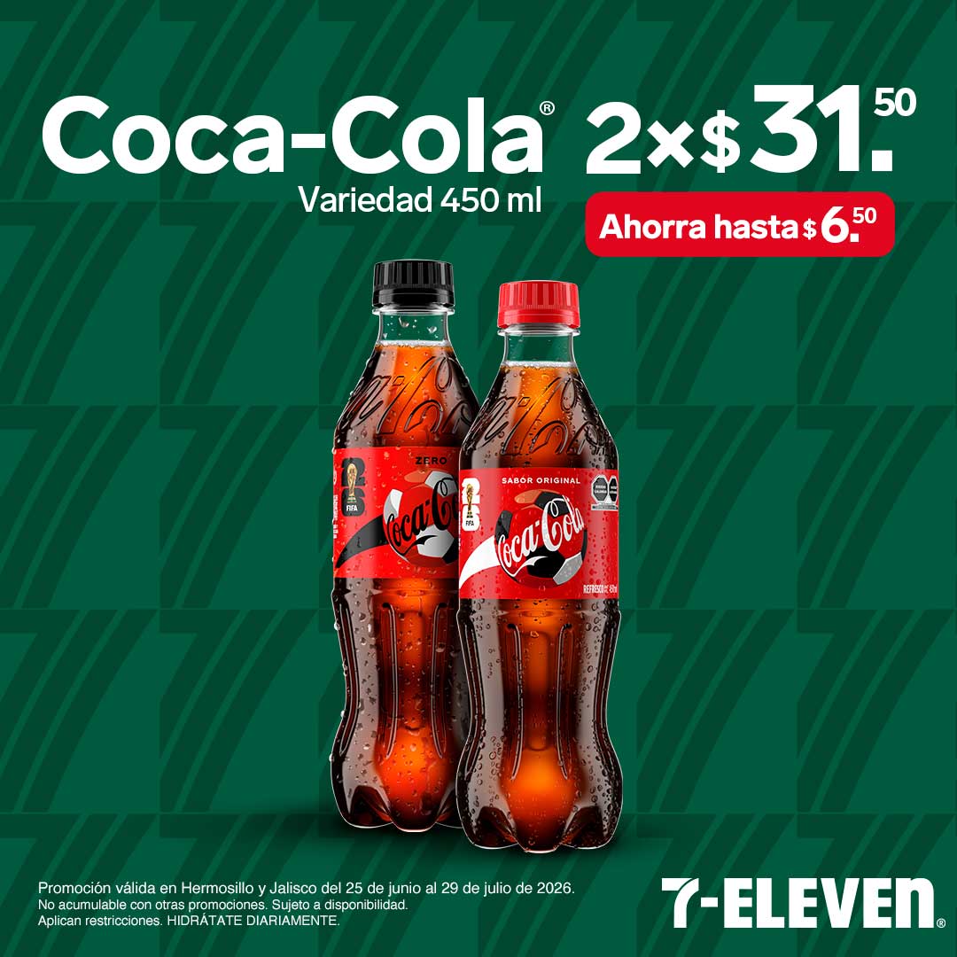 HMO JAL - COCA COLA VARIEDAD P7 Coca-Cola variedad 450 mililitros, lleva 2 por 31 pesos con 50 centavos.