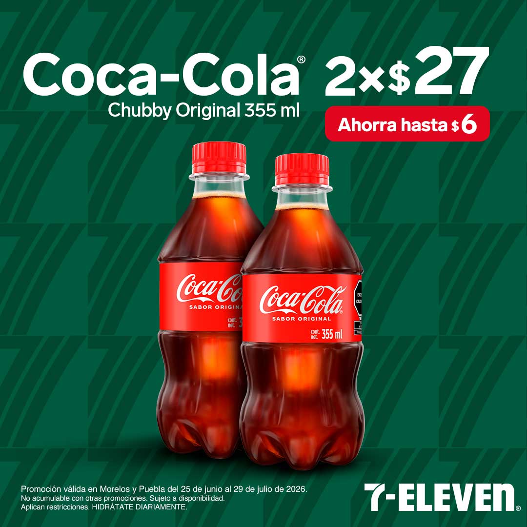 MOR PUE - COCA COLA CHUBBY ORIGINAL P7 Coca Cola Chubby Original 355 mililitros, lleva 2 por 27 pesos.