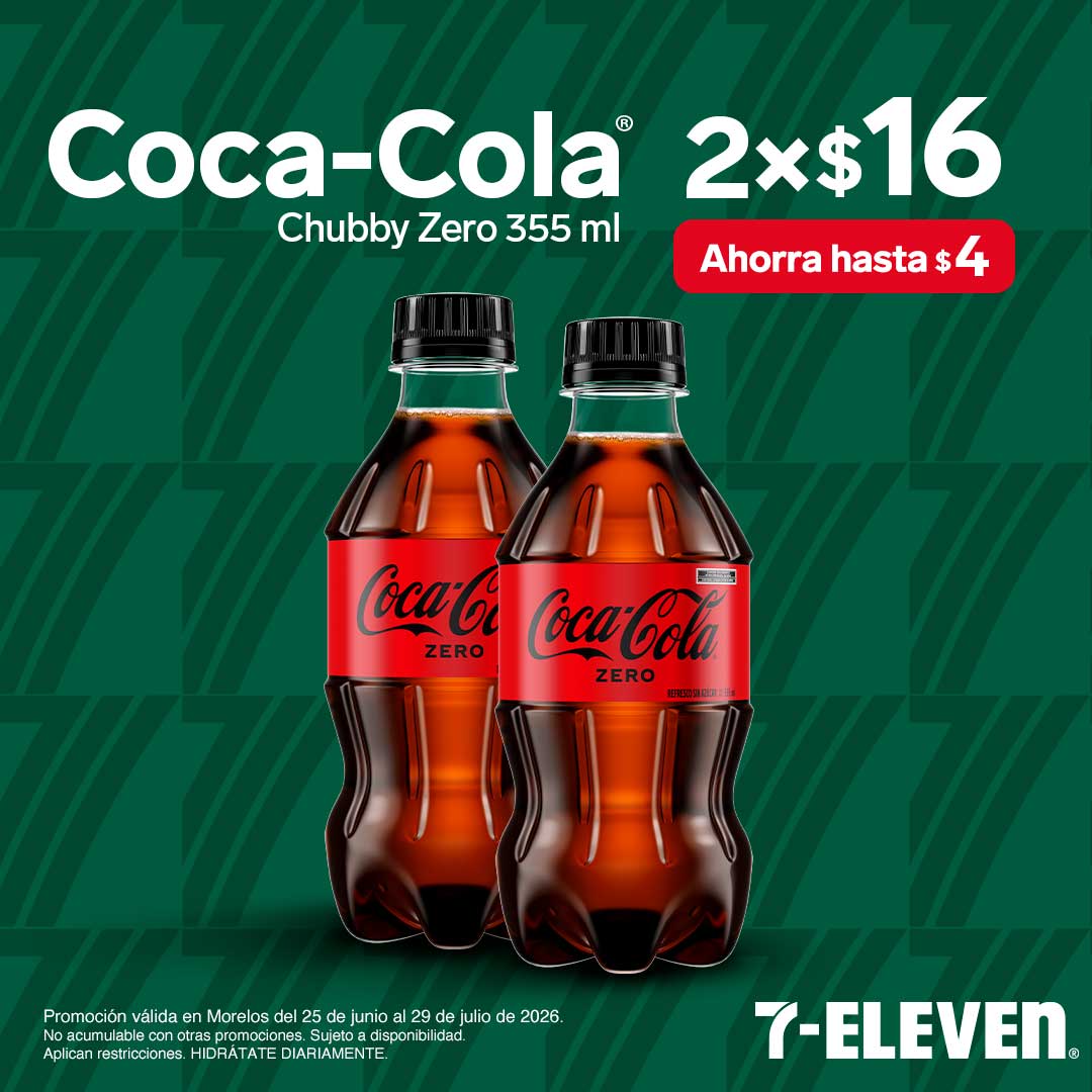 MOR - COCA COLA CHUBBY ZERO Coca Cola Chubby Zero 355 mililitros, lleva 2 por 16 pesos.