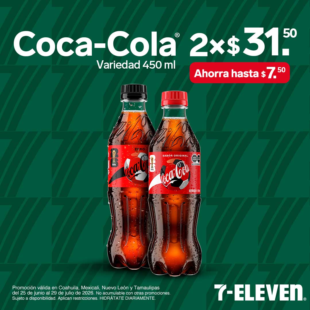 TORR SALT MXL NL MAT REY - COCA COLA P7 Coca-Cola variedad 450 mililitros, lleva 2 por 31 pesos con 50 centavos.