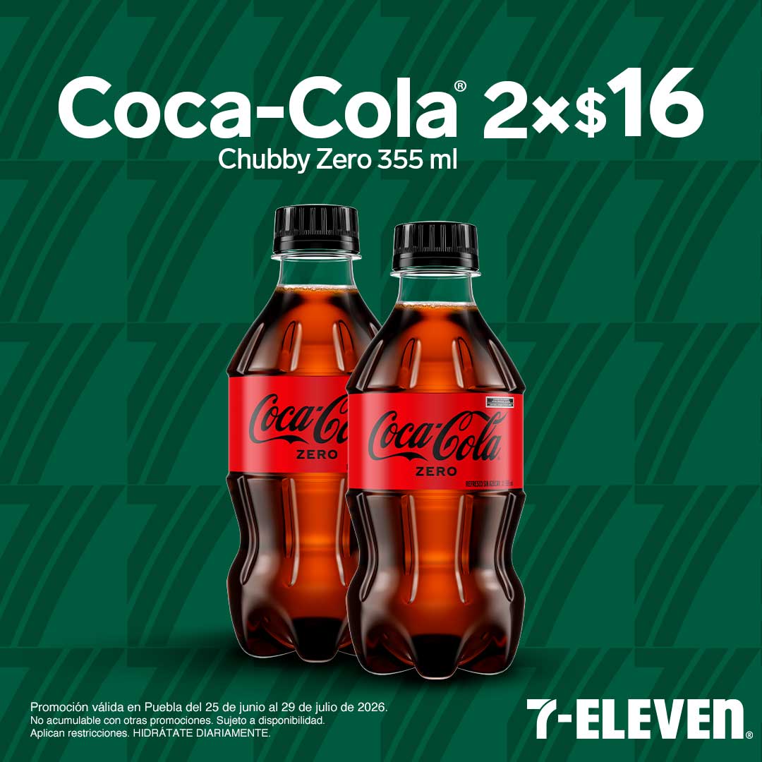 PUE - COCA COLA CHUBBY ZERO P7 Coca Cola Chubby Zero 355 mililitros, lleva 2 por 16 pesos.