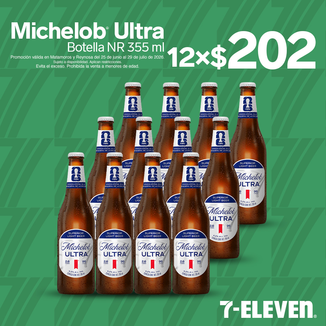 MAT REY - MICHELOB ULTRA P7 Michelob Ultra botella 355 mililitros, lleva 12 por 202 pesos.