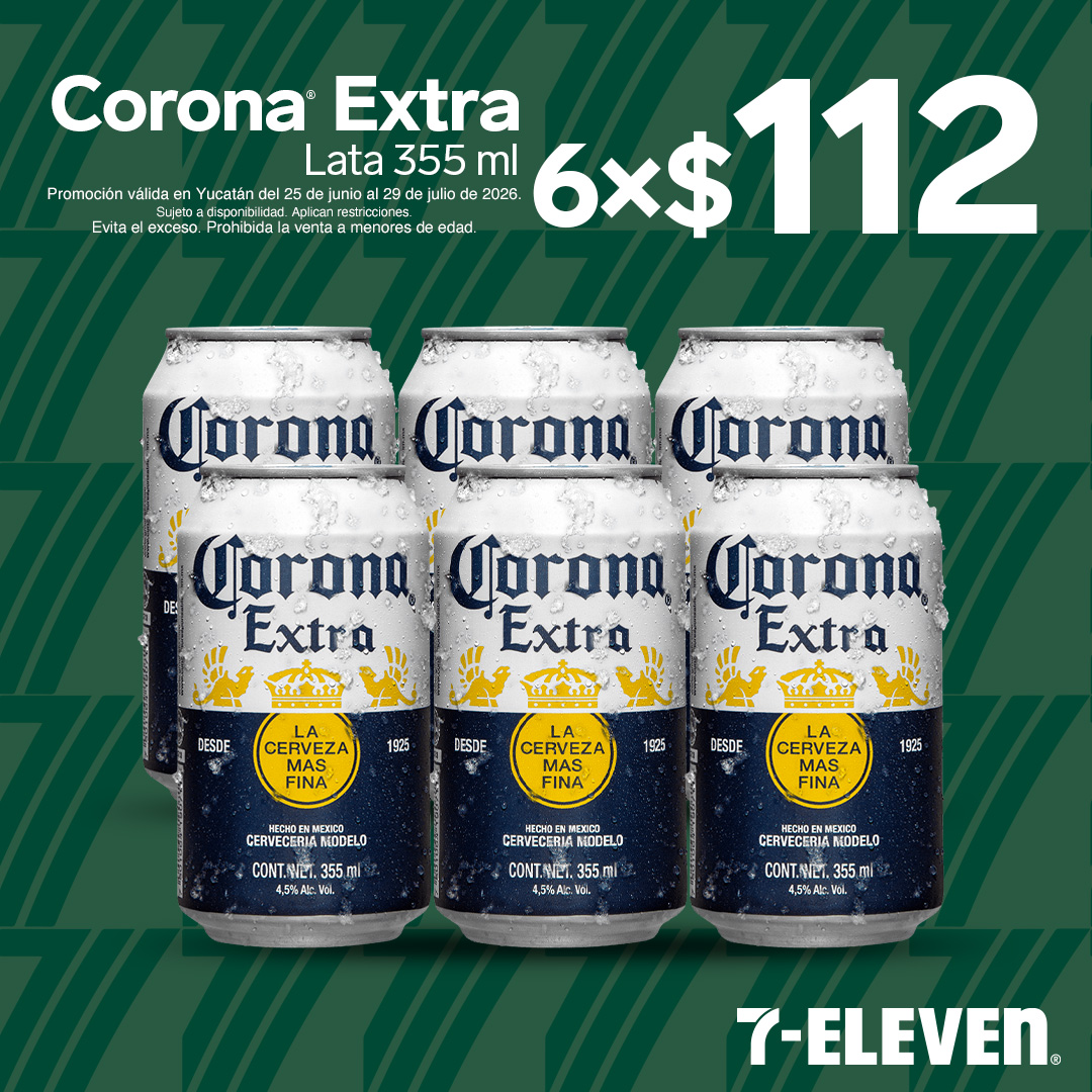 YUC - CORONA EXTRA LATA P7 Corona Extra lata 355 mililitros, lleva 6 por 112 pesos.