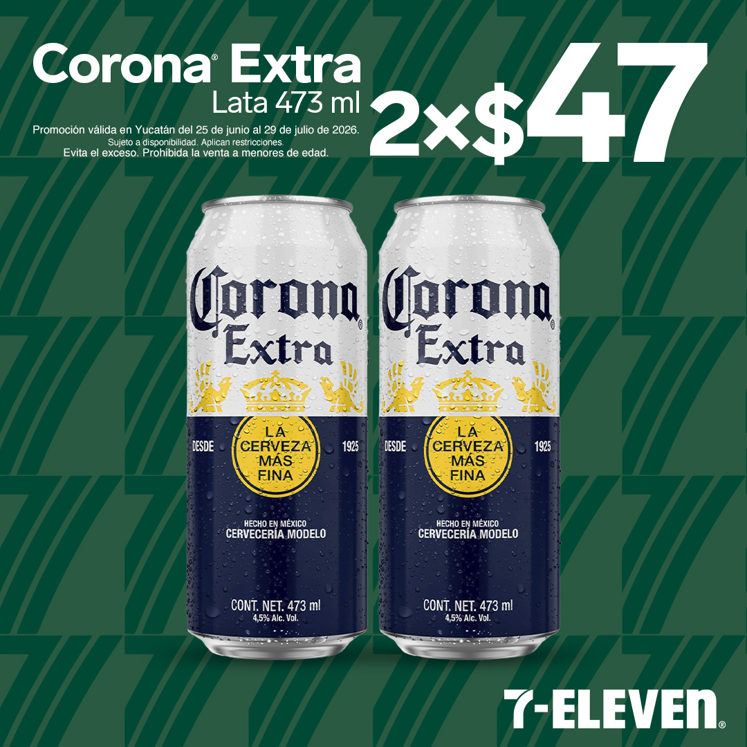 YUC - CORONA EXTRA LAT P7 Corona Extra lata 473 mililitros, lleva 2 por 47 pesos.