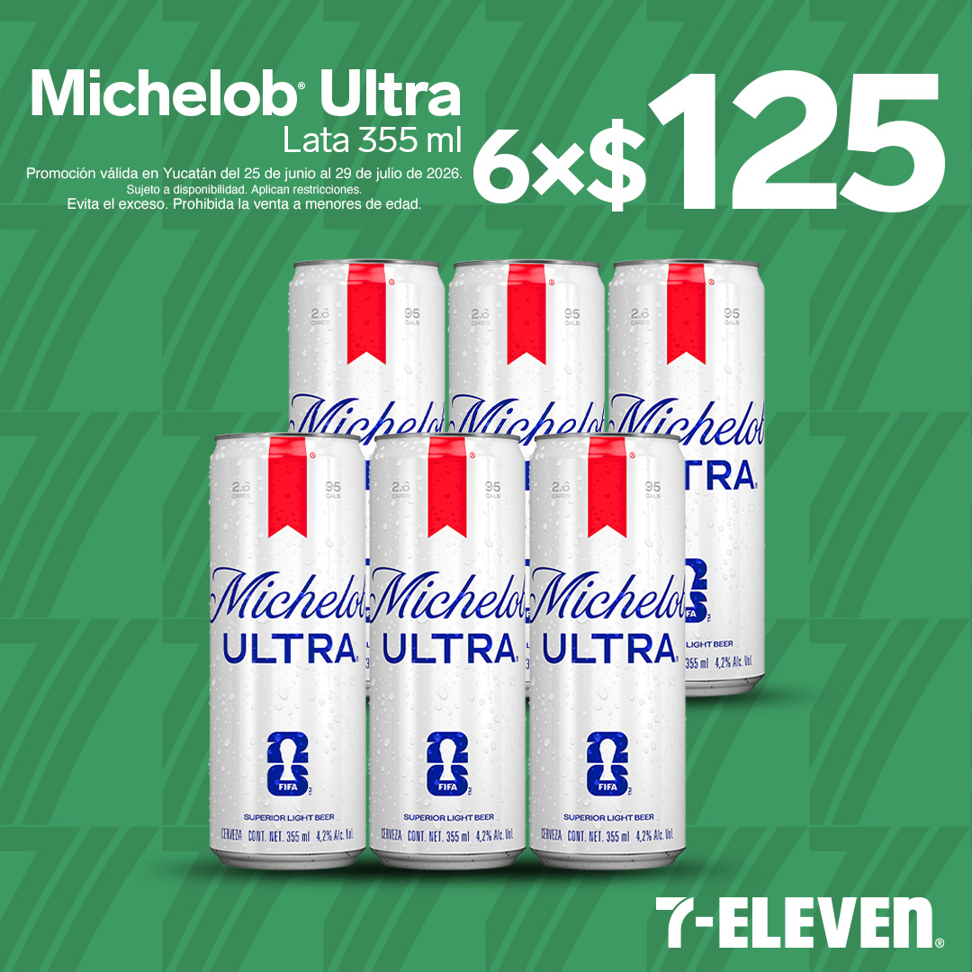 YUC - MICHELOB ULTRA LATA P7 Michelob Ultra lata 355 mililitros, lleva 6 por 125 pesos.