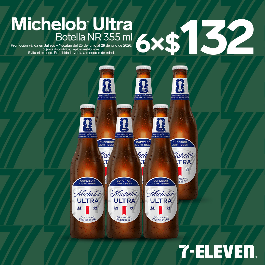 JAL YUC - MICHELOB ULTRA P7 Michelob Ultra botella 355 mililitros, lleva 6 por 132 pesos.