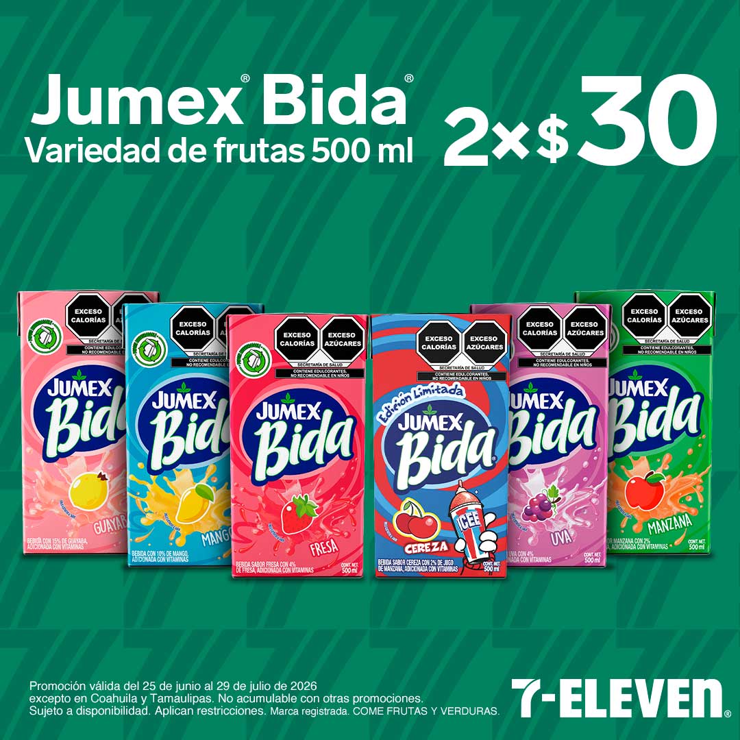 NL MEX ENS HER JAL MXL MOR PUE QROO YUC TIJ - Jumex Bida P7 Jumex Bida, variedad 500 mililitros, lleva 2 por 30 pesos.
