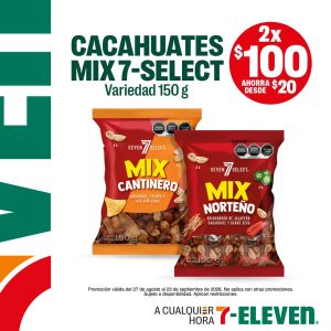 Cacahuates Mix 7-Select, 150 gramos, lleva dos por 100 pesos.