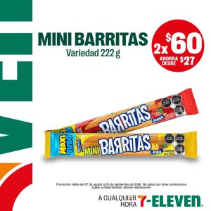 Mini Barritas, variedad 222 gramos, lleva dos por 60 pesos.