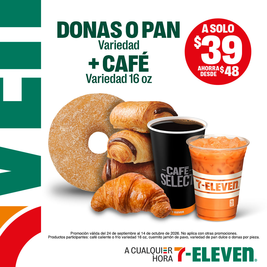 Lleva una pieza de pan dulce más un café de 16 onzas por 39 pesos.