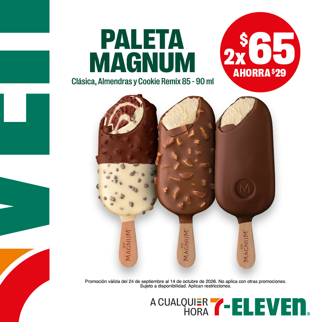 Paleta Magnum, variedad 85 a 90 mililitros, lleva 2 por 65 pesos.