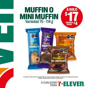 Muffin o Mini Muffin, variedad 75 1 114 gramos, lleva tu favorito por 17 pesos.