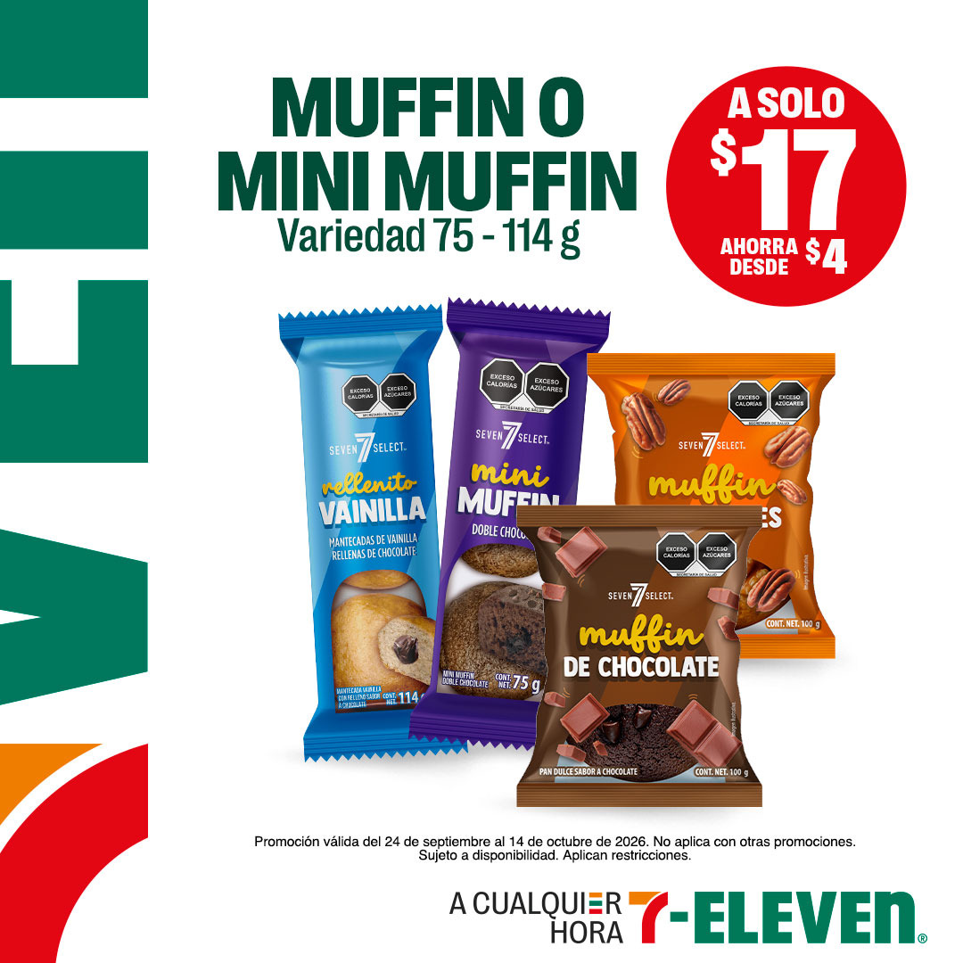 Muffin o Mini Muffin, variedad 75 1 114 gramos, lleva tu favorito por 17 pesos.
